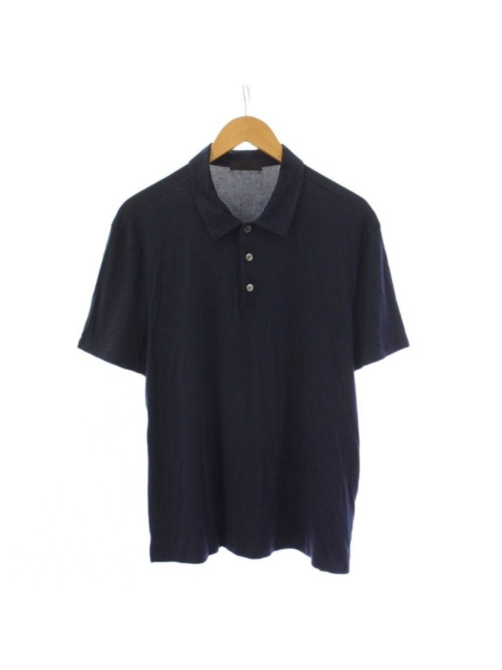 Prada Knit Polo Shirt Short Sleeve Triangle Logo Navy Blue XL